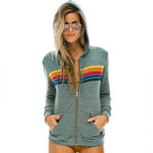 Aviator Nation 5-Stripe Hoodie in Heather Gray Size M